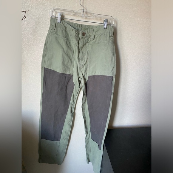 Liquid Lagoon Men's Canvas Denim Jean Green Patchwork Carpenter Colorblock Pants - Picture 2 of 10